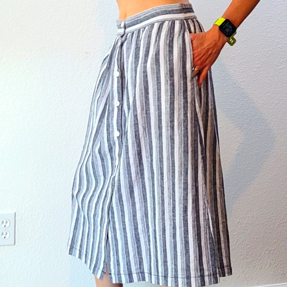 Max Studio - Striped, linen midi skirt